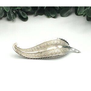 Silver tone brooch leaf stamped sterling